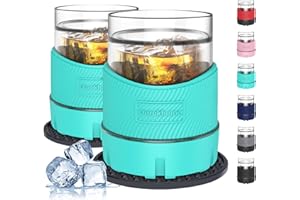 Ourokhome Whiskey Freeze Glasses, Patent Plastic Ice Chiller for Bourbon, Scotch, White Wine, 5 oz Insulated Liquor Tumbler for Men and Women, 2 Sets, with 2 Silicone Cup Mats, Christmas Gift, Mint