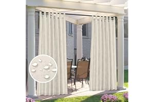 Mightree Outdoor Patio Curtains, Tap Top Curtain Panel, Light Filtering Vertical Drapes, Semi-Sheer Indoor/Outdoor Divider Curtain for Front Porch, Cabana, Gazebo, 52" W x 84" L, Ivory (1pc)
