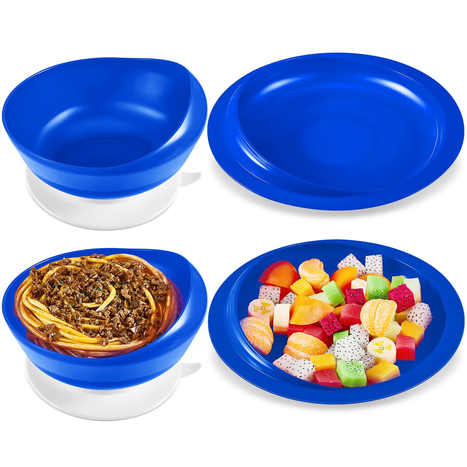 Photo 1 of Hushee Adaptive Spill Proof Scoop Bowl and Plate Set with Suction Base Non Skid Self Feed Dinnerware for Elderly Disabled Handicapped from Parkinsons, Dementia, Stroke, Tremor(2 Sets,Blue)