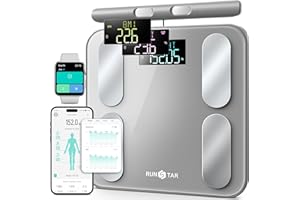RunStar Digital Bathroom Scale for Body Weight, Body Fat, BMI 28 Measurements, Innovative 8-Electrode Smart Scales FSA&HSA Eligible with Voice Prompt Function High Accurate Bluetooth Weight Machine