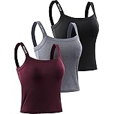 NELEUS Women's 3 Pack Compression Athletic Tank Top with Bra,8088,Black/Grey/red,Medium