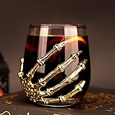 Halloween Decorations Indoor – 12.5 Oz Skeleton Hand Stemless Wine Glass, Gothic Spooky Drinkware for Red or White Wine, Vintage Halloween Home Party Table Decor, Unique Scary Gift for Adults Lovers