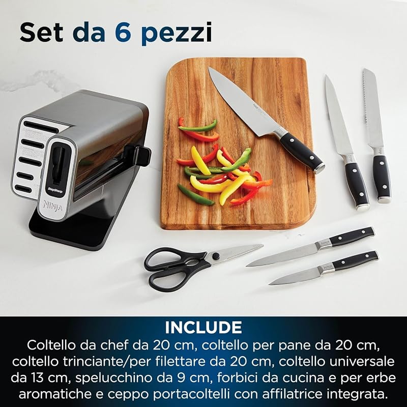 StaySharp, Set Coltelli da Cucina con Ceppo e Forbici, Acciao Inox