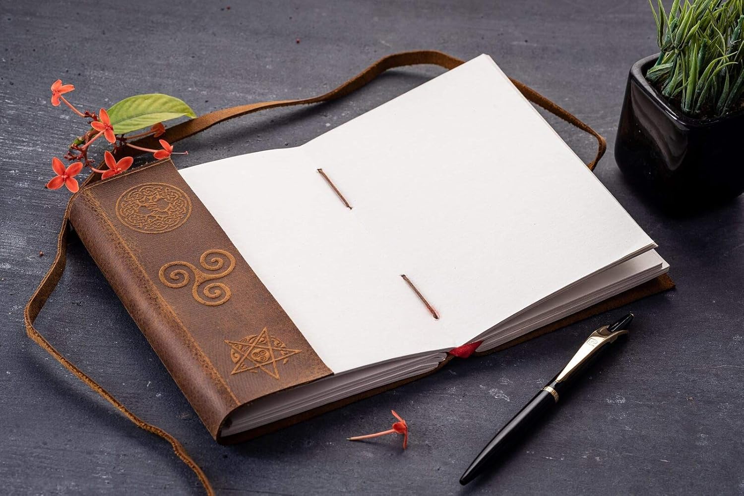 URBAN LEATHER B6 Vintage Leather Bound Journal for Men Women Circle of Life Celtic Moon Tree Embossed Artist Drawing Sketchbook Diary Travel Gift Writing Notebook - Image 3