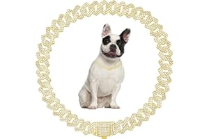 TELEYI Gold Dog Chain Collars for Small Dogs,Bling Diamond Cuban Link Dog Collar Rhinestone Cat Chain Sparkly Glitter Girls Female Kitten Puppy Dogs Necklace for Small Medium Large Pet,8 Inch