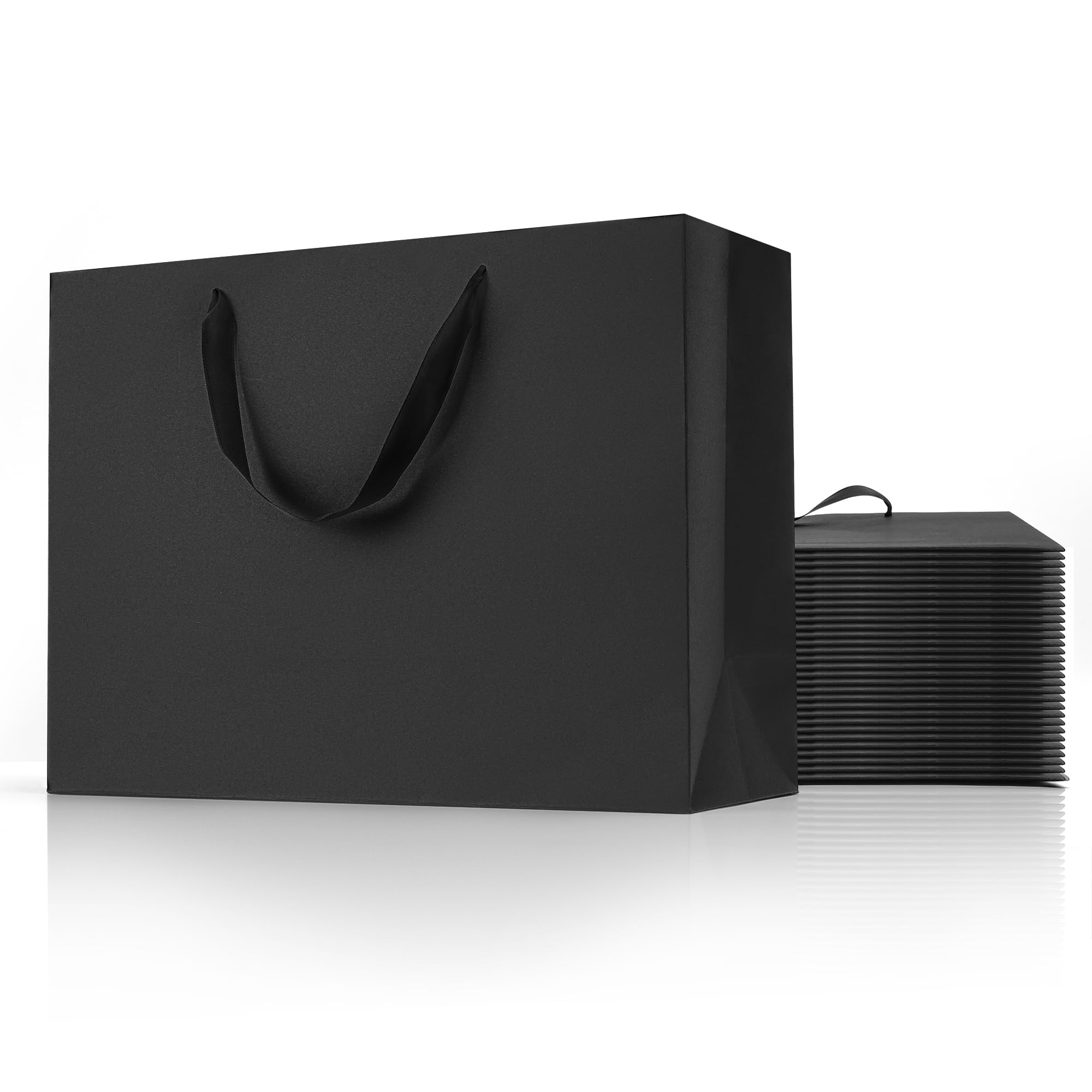 MOXARYSU Black Gift Bags With Handles: 16x6x12 Inch 12pcs Extra Large Black Paper Bags Bulk For Party Shopping Birthday Wedding (XL, 12)