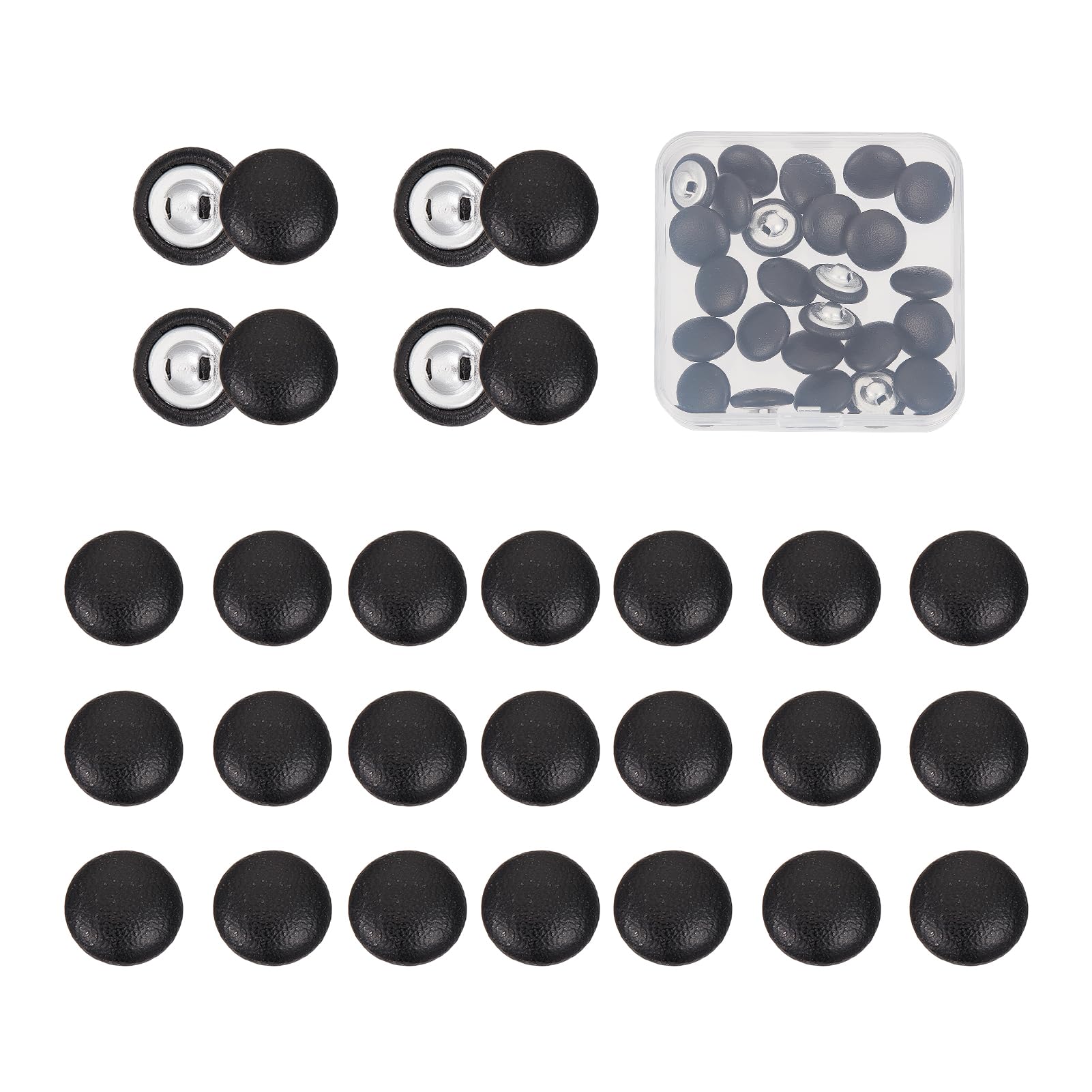 NICENEEDED 25 Pcs PU Leather Covered Buttons, 15mm Black Round Buttons Faux Leather Button with Shank Sew On Upholstery Knitting DIY Handcraft Decoration for Sewing Making Supplies