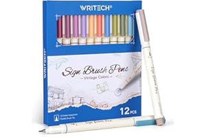 WRITECH Arts Sign Brush Pen Brush Tip Marker Felt Tip Water Based Ink Color Pens 12 Assorted Vintage Colors Great for Lettering Journaling Calligraphy (Vintage)