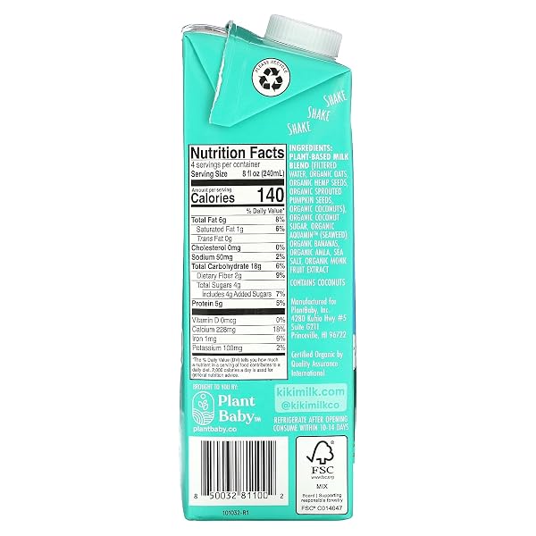 KIKI MILK ORGANIC PLANT-BASED MILK, ORIGINAL, 32 FL OZ (946 ML)