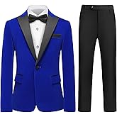 Lamgool Boys Velvet Suit Slim Fit 4 Piece Tuxedo Set with Blazer Jacket Dress Shirt Pant Bow Tie Kids Wedding Formal Outfit