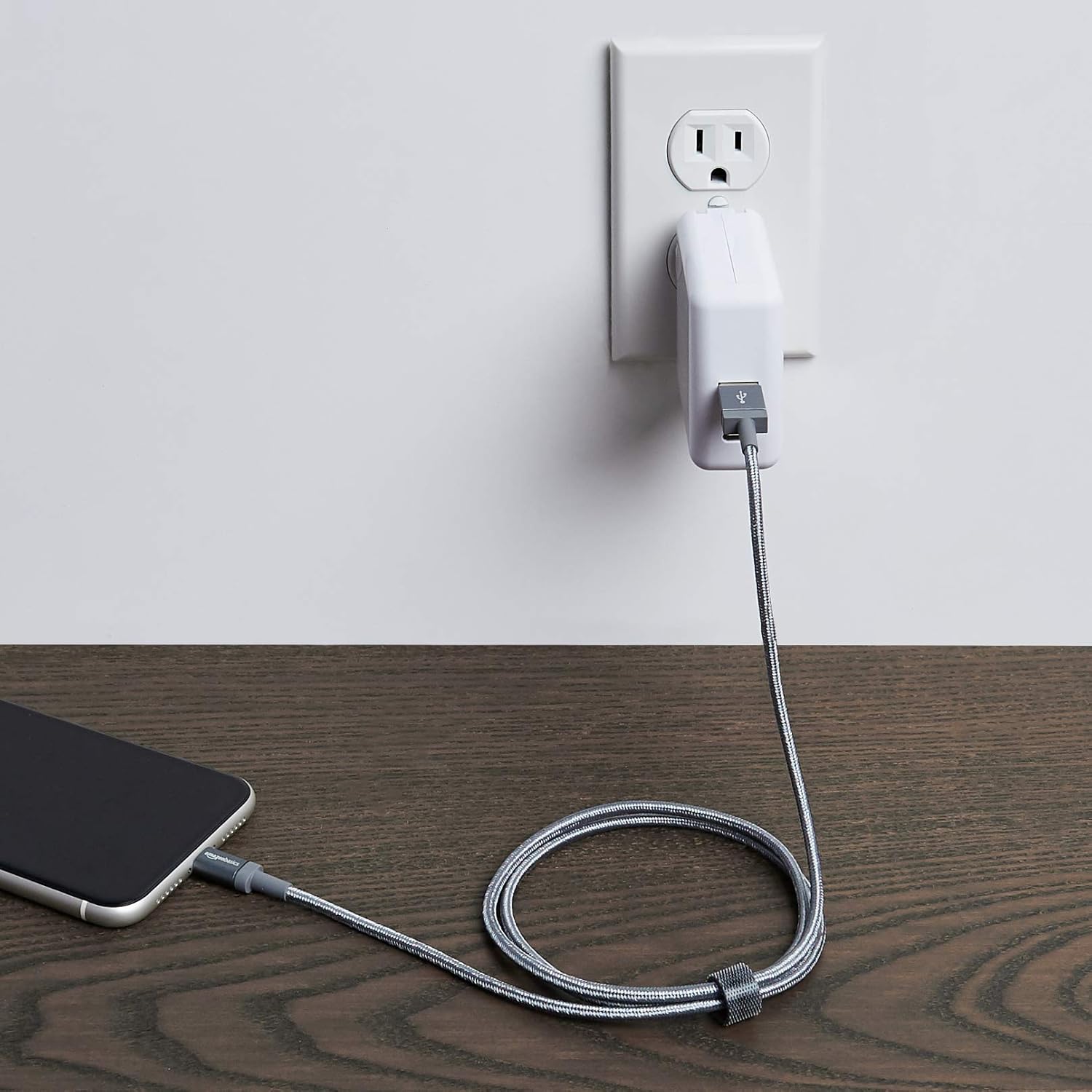 Basics Nylon Braided Lightning to USB Cable - MFi Certified Apple iPhone Charger, Dark Gray, 3-Foot (5-Pack)