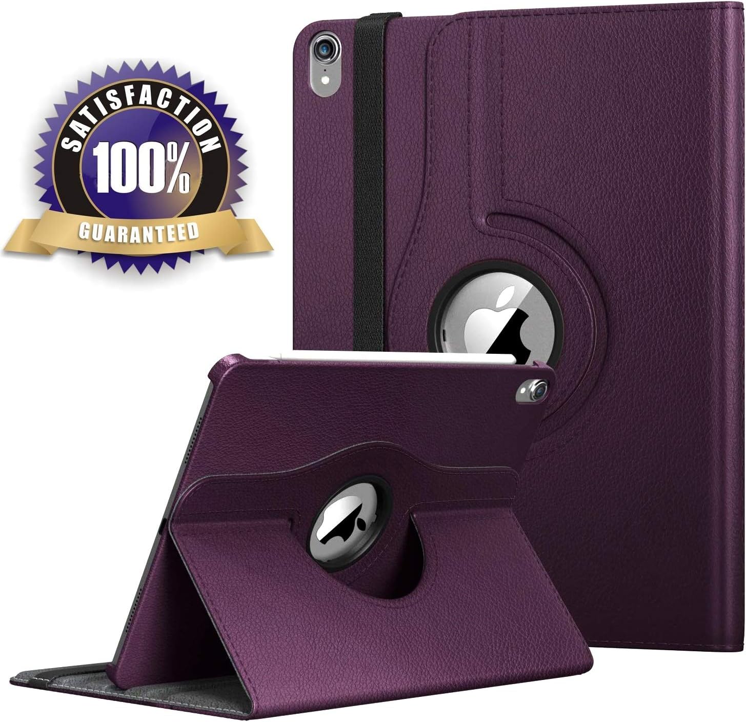 2018 iPad Pro 11" Case, [Supports Apple Pencil Charging] 360 Rotating Smart Cover PU Leather with Auto Sleep/Wake Stand Case for New iPad Pro 11 inch 2018 Release (iPad-Purple-Pro 11)