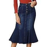 Allegra K Denim Skirt for Women's Washed High Waisted Fishtail Midi Jean Skirts