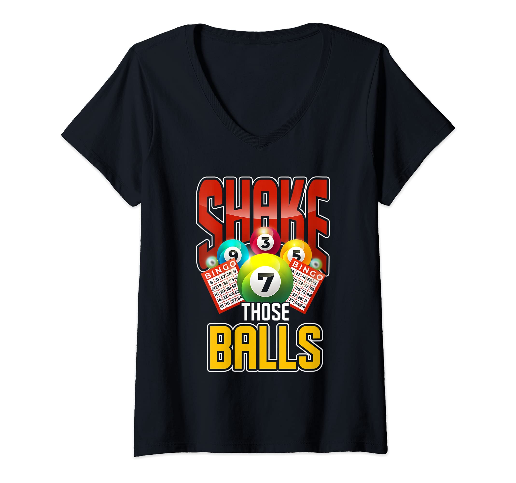 Womens Funny Bingo Balls Lottery Winner Bingo Player Bingo V-Neck T-Shirt