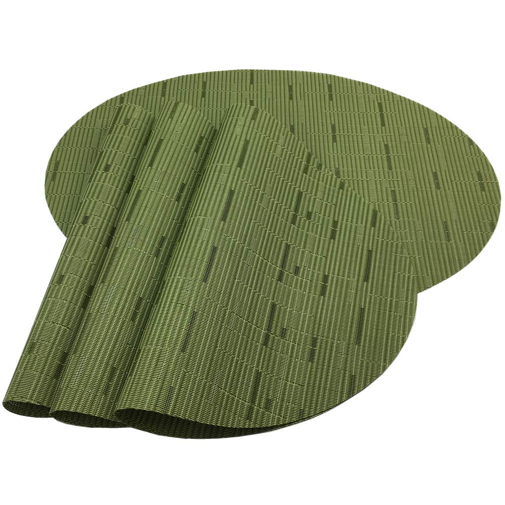 Placemats,Red-A Imitation Bamboo Oval Woven Vinyl Heat Resistant Placemats Washable Table Mats for Kitchen Table Set of 4,Green