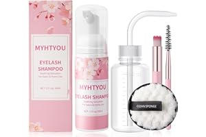 BREYLEE Lash Shampoo for Lash Extensions, Eyelash Extension Cleanser with Reusable Rinse Bottle and Makeup Remover Pad, One Cleansing Brush and Mascara Brush, Lash Cleaner for Home Care and Salon Use, 60ml