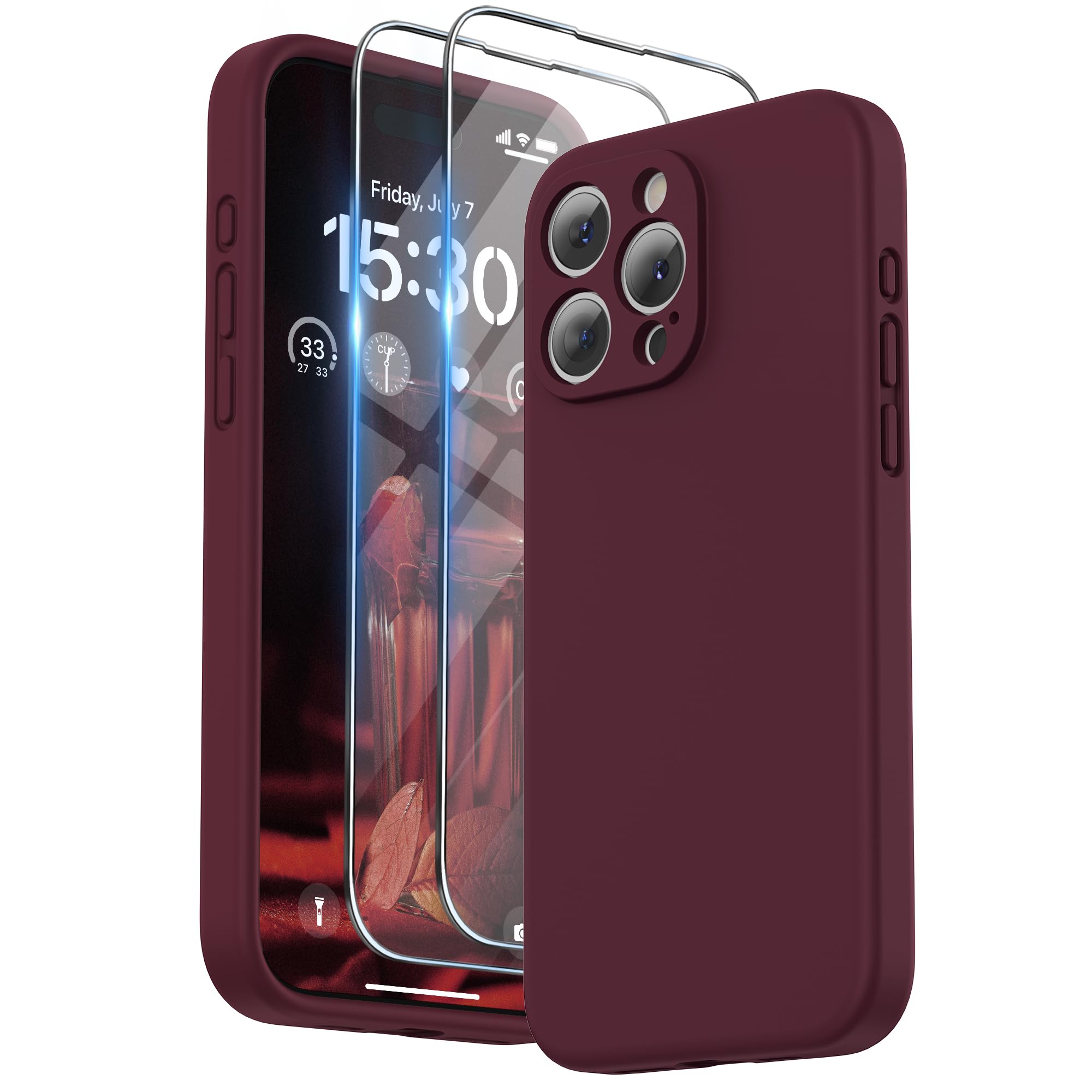 SURPHY Design for iPhone 15 Pro Max Case, Liquid Silicone [2 x Screen Protectors & 1 x Lanyard] Protection for Each Lens Shockproof Cover for iPhone 15 Pro Max 6.7 inch 2023, Plum — image 1
