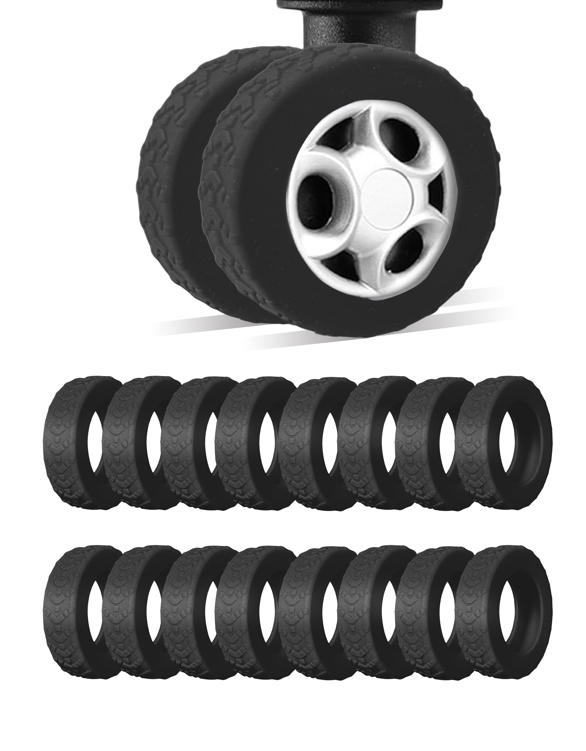 Photo 1 of 16-Pack Luggage Wheel Covers, Luggage Wheel Protector Covers for 2-2.4 inchs Wheels Suitcases?Anti-Scratch & Noise Reduction Design, Silicone MaterialDurable Travel Case Accessories (16, black)