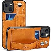 Hongxinyu HXY for iPhone 14, PU Leather Wallet Case Back with Elastic Card Slot Magnetic Clasp Kickstand Hand Strap Protective Cover for iPhone 14 6.1 inch 2022 (Khaki)