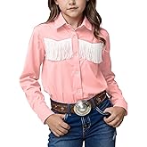 Noomelfish Girls Fringe Snap Button Down Western Shirt Cowgirl Long Sleeve Blouse Tops (5-12 Years)
