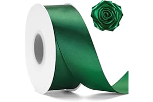 KINGLAKE Forest Green Satin Ribbon – 1 1/2'' x 100 Yards Polyester Dark Green Ribbon for Trees Gift Wrapping, Wedding, Party Decoration, DIY Crafts, Floral Bouquets and Wreath Bows