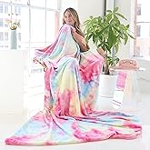 Ailemei Direct Rainbow Tie Dye Bed Blankets, Twin/Full Size Soft Warm Fleece Blankets for Teen Girls and Adults, Pastel Plush Hot Pink