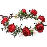 KorViSHOW Rose Hair Flower Crown - Girl Flower Crown Decoration Rose Celebration Round Floral Head Bride Wedding Renaissance Festival Party Birthday Ball Photo Accessories