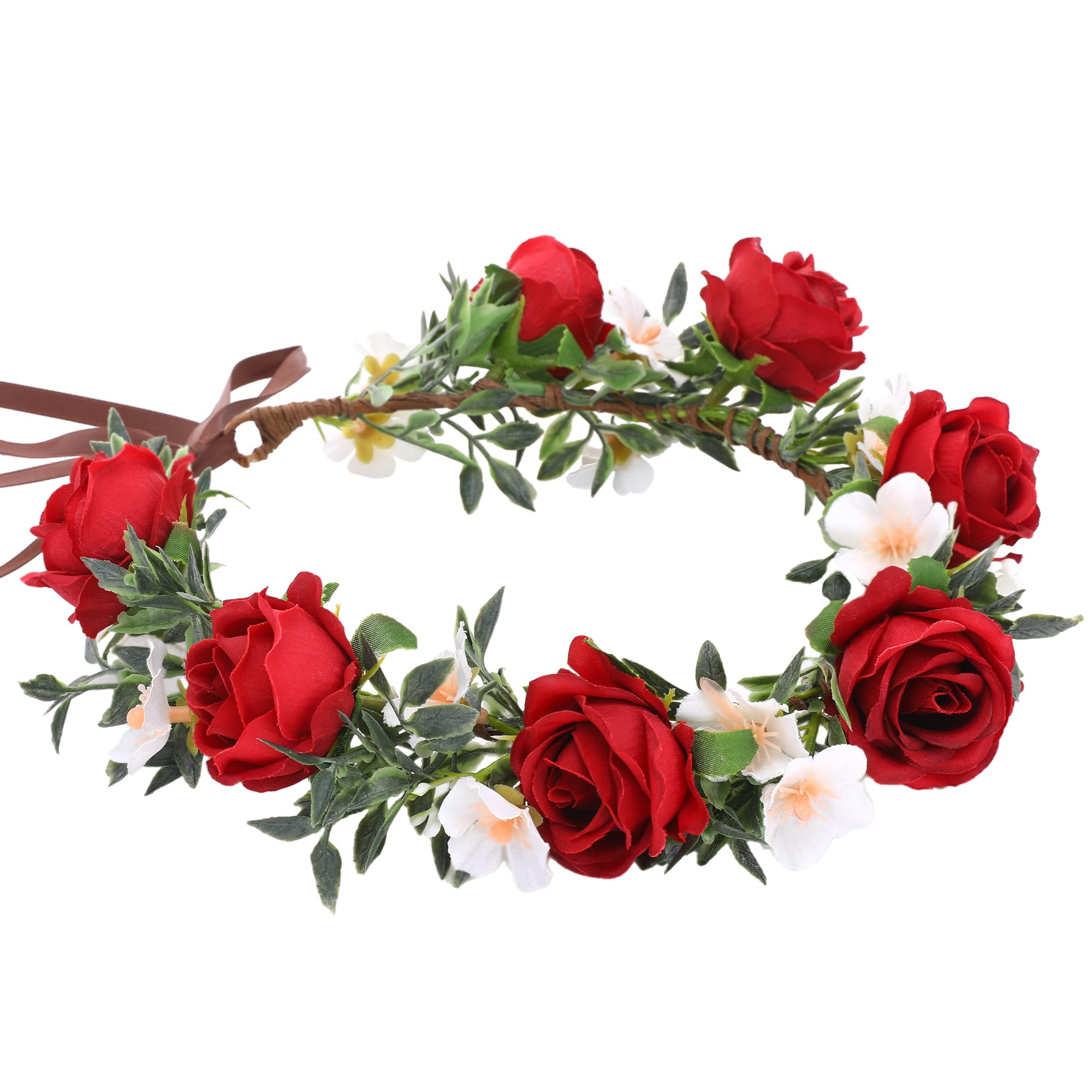 Photo 1 of KorViSHOW Rose Hair Flower Crown - Girl Flower Crown Decoration Rose Celebration Round Floral Head Bride Wedding Renaissance Festival Party Birthday Ball Photo Accessories