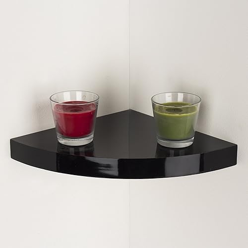 LARGE BLACK ACRYLIC CORNER SHELF WITH CHROME FIXING BRACKETS 300mm