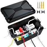 TOTUFY Large Outdoor Electrical Box Waterproof (12.9 x 8.3 x 5.2 inch), IP54 Weatherproof Extension Cord Cover with 7 Cable Seal Entry, Protect Power Strip, Timer Outlet Plug, Holiday Light, Black