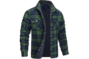JEsilunmaMY Men's Quilted Lined Flannel Shirt Jacket Long Sleeve Button Down Plaid Coat Thicken Warm Winter Flannel Jacket