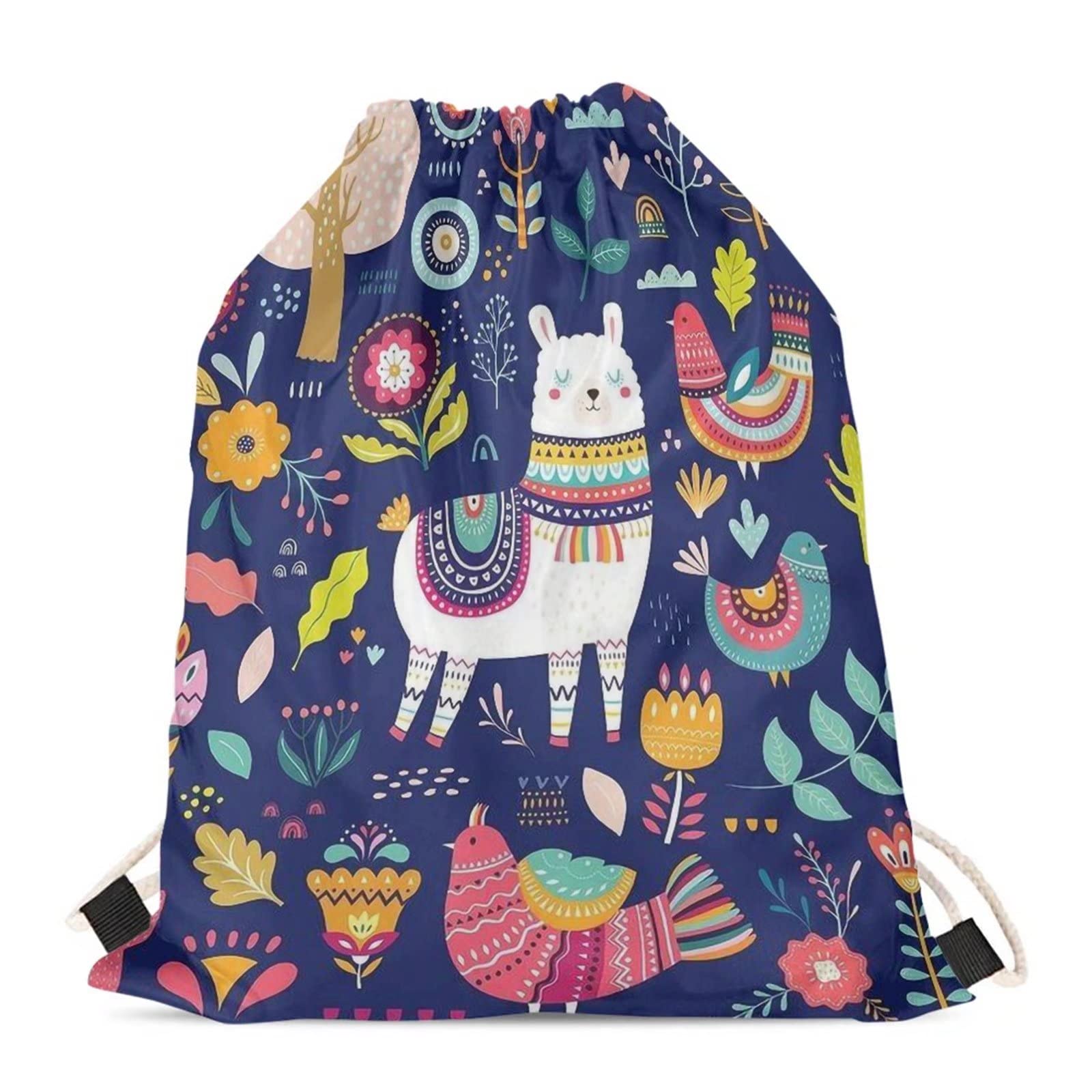 HUIACONG Alpaca School Bags for Girls Pe Bag Llama Kids Swimming Drawstring Pouch Childrens Sport Draw String Gym Sack Holiday Snack