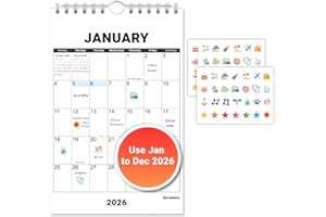 CRANBURY 2026 Small Wall Calendar 5.5x8.5", Mini Desk or Wall Calendar, Jan–Dec 2026, Notes Notepad on Back, Includes Stickers, Monthly Planner for Home, School, or Office