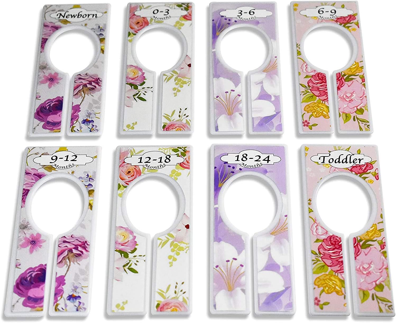 Slim Design Baby Closet Dividers for Baby Clothes - Set of 8 Flower Baby Clothing Size Dividers from Newborn Infant to Toddler - YardieBaby Clothes Dividers and Nursery Closet Organizer Gift