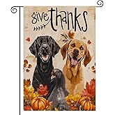 YAHAZORR Happy Thanksgiving Holiday Outdoor Flag 12x18 Dog Pumpkin Turkey Double Sided, Give Thanks Fall Autumn Harvest Holiday Yard Outdoor Decorative Flag-QZ26