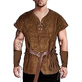 TEYHUI 5 Pcs Norse Viking costume men renaissance costume Medieval tunic Pirate costume men adult