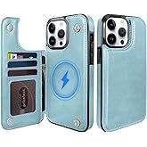 TopPerfekt for iPhone 14Pro Max Magnetic Flip Wallet Case 6.7", Compatible with MagSafe, Leather Card Holder Kickstand for iPhone 14 Pro Max (Sky Blue, iPhone 14 Pro Max)