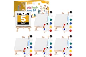 ESRICH 5 Set Mini Acrylic Paint Set,Minis Canvas Painting Kit,St. Patrick's Party Gifts,4 * 4in Canvas with Easel,Acrylic Paints,Brush,Palette,Mini Easel with Canvas for Kids Adults Painting Party