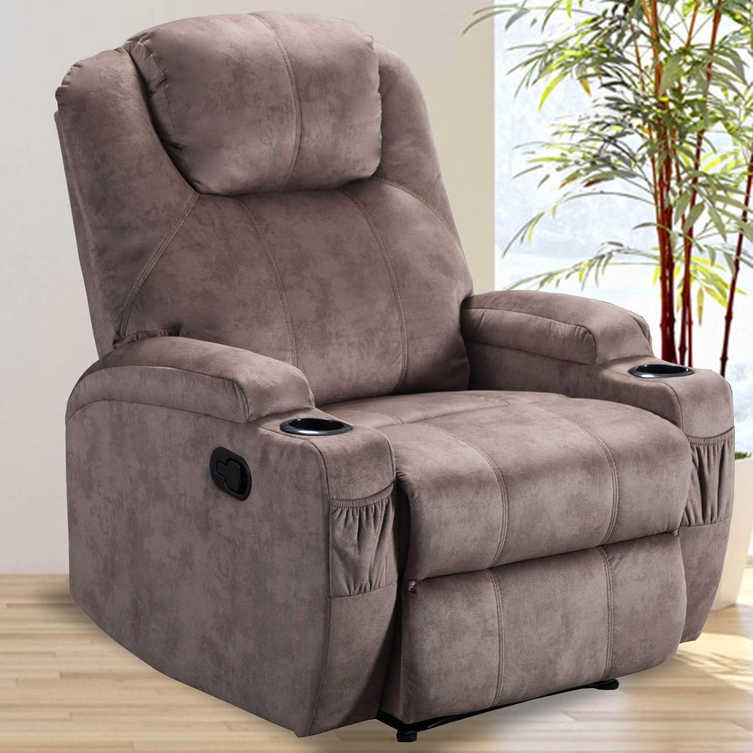 CANMOV Recliner Chair with 2 Cup Holders, Ergonomic Design Living Room Chair Home