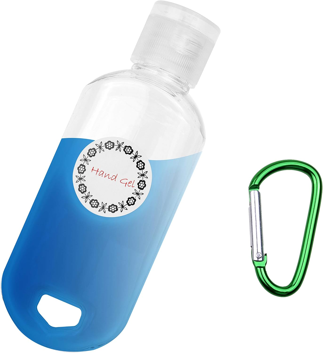 Kare & Kind Clear Portable Travel Bottles, 4x Empty Bottles with Flip Top Caps, 4x Carabiner, 1x Sticker Label Sheets - Image 3