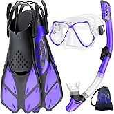 Zenoplige Mask Fins Snorkel Set, Snorkeling Gear for Adults, Panoramic View Snorkel Mask Anti-Fog, Adjustable Dive Flippers, Dry Top Snorkel and Travel Bag, Scuba Gear for Swimming Snorkeling Diving
