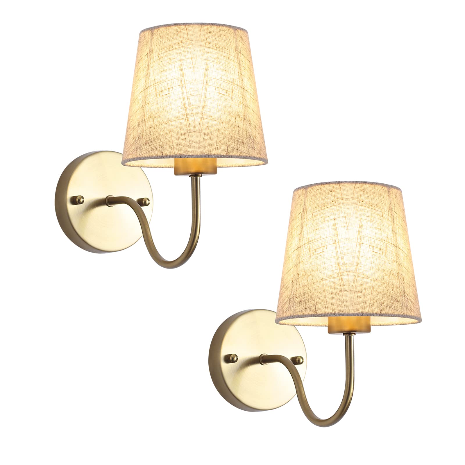 Photo 1 of LASENCHOO Gold Wall Sconces Set of Two, Modern Sconces Wall Lighting Vintage Wall Light Fixtures with Fabric Lampshade, Bedside Wall Lamps for Bedroom Living Room Hallway Entryway