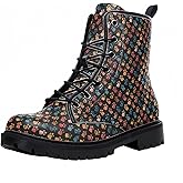 Maimeili Women's Printed Short Boots Lace-up Block Heel Combat Ankle Booties for Girls Ladies Autumn and Winter Shoes Rose Skull Butterfly FLowers Cartoon Pattern