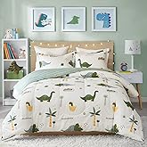 Joyreap Dinosaur Kids Cotton Comforter Set for Boys Girls, Twin Size 3pcs Cotton Bedding Comforter, Fresh Green Dinosaurs on White Design, Skin-Friendly Breathable for All Season- 68x88 inches