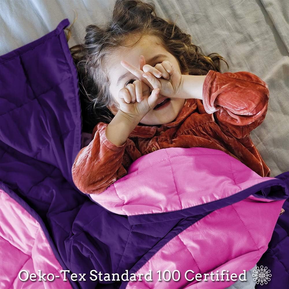 ZonLi Small Weighted Blanket 5 lbs(36''x48'', Pink/Purple), Cooling Weighted Blanket for Kids, 100% Cotton Material with Glass Beads: Home & Kitchen