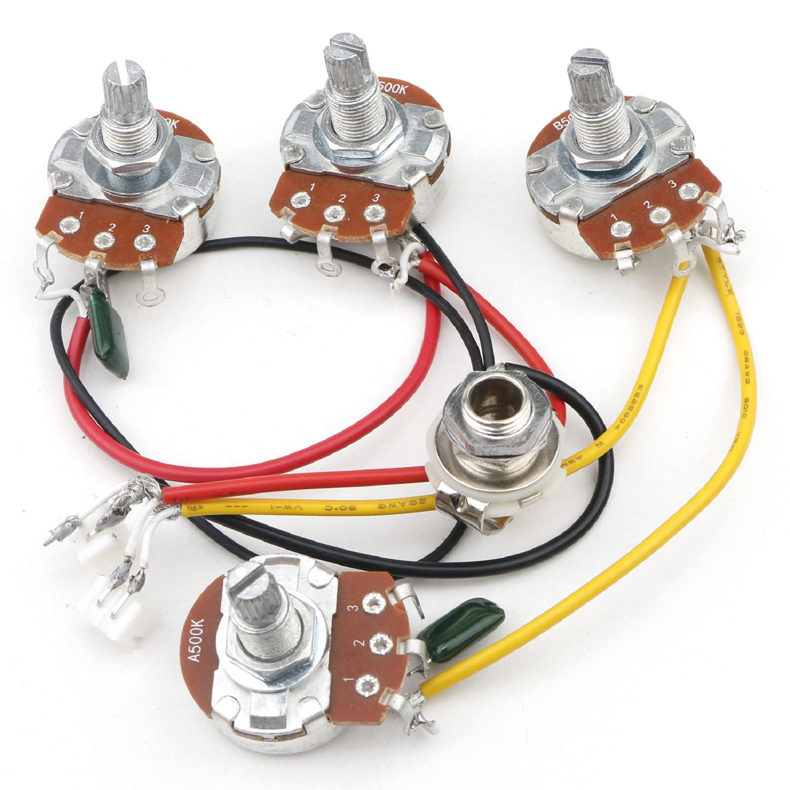Unxuey Electric Guitar Wiring Harness Kit 2V 2T 3 Way Toggle Switch Big 500K Pots&Jack Black Tip Cap Electric Guitar Replacement for SG Guitar