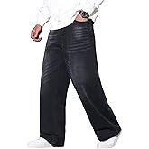 QGRSWBC Baggy Jeans Men Wide Leg Hip Hop Jeans Mid Rise Denim Pants Loose Fit Skater Trousers