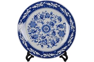 jdzjybqx Blue and White Porcelain Decorative Plate of 10.4‘’ 26cm Oriental Floral Pattern Ceramic Ornaments Dessert Plates, 1 Plate with 1 Display Stand