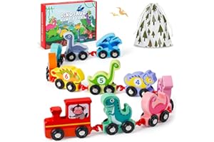 EDUJOY Toddler Toys for 2 Year Old Boy Easter Birthday Gifts, Wooden Dinosaur Train Set Montessori Toys for 2 Year Old, Learning Activities Dinosaur Train for Kids Ages 2-4 Boys Girls Toddler 2-3