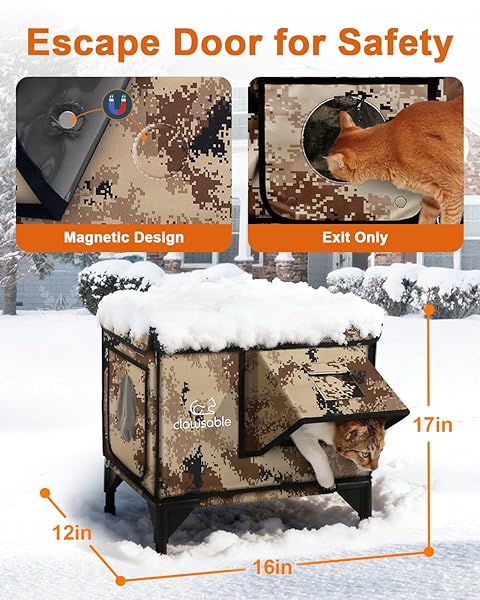 STURDY OUTDOOR HEATED CAT HOUSE FOR WINTER, INSULATED HEATED CAT HOUSE FOR OUTSIDE WITH TWO DOOR, FERAL CAT SHELTER WITH WATERPROOF AWNING, OUTDOOR CAT HOUSE BARN STRAY KITTY